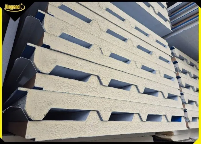 Cận cảnh cấu tạo tấm panel mái cách nhiệt lõi PU foam chống dột