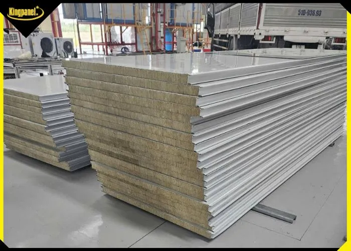 Chồng tấm panel Rockwool cách nhiệt tại xưởng sản xuất