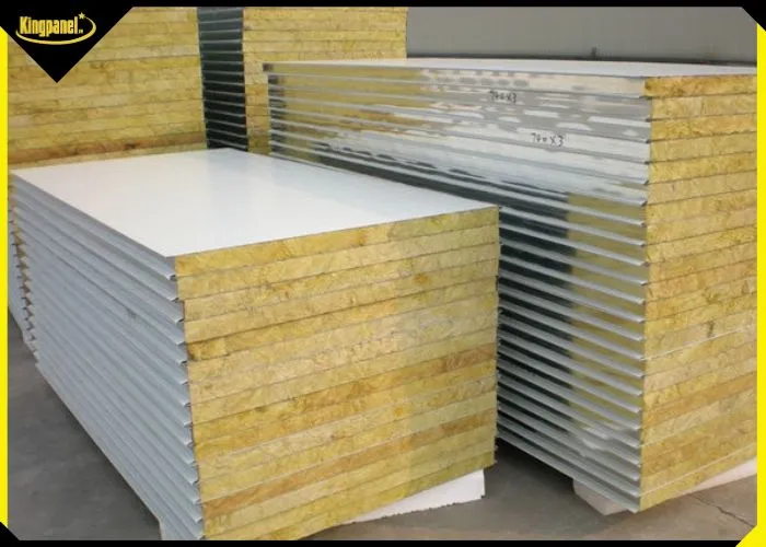 Chồng tấm panel rockwool chống cháy 100mm mặt tôn phẳng màu trắng lõi bông khoáng
