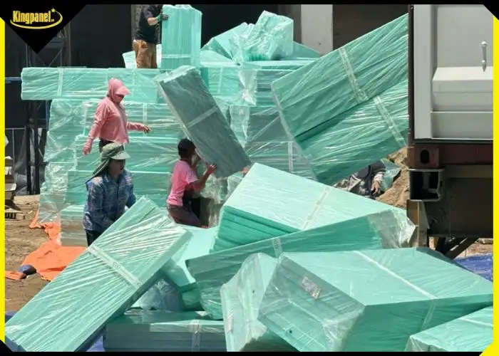 Tập kết số lượng lớn xốp XPS cách nhiệt tại công trình