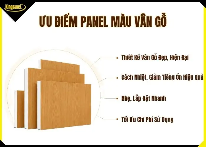 Ưu điểm nổi bật của panel màu vân gỗ thiết đẹp, cách nhiệt cách âm tốt, lắp đặt nhanh